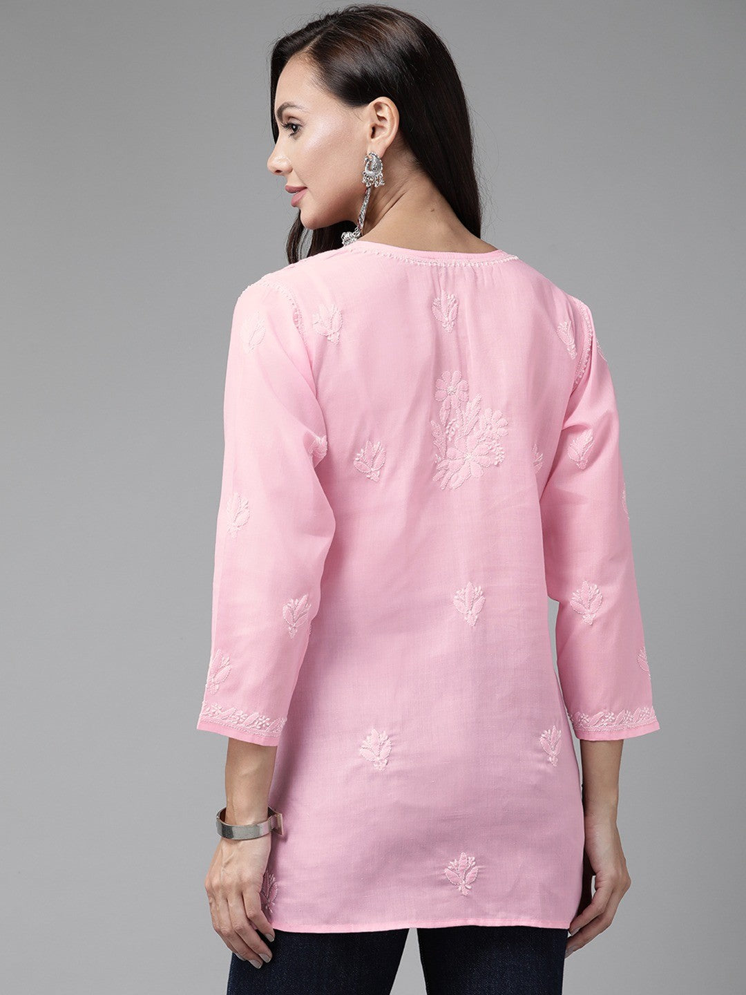Ada Hand Embroidered Dark Pink Cotton Lucknowi Chikankari Straight Kurti A911218