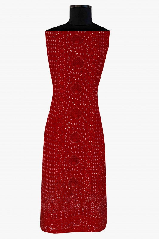Ada Hand Embroidered Red Georgette Lucknowi Chikankari Unstitched Kurta Dupatta Set With Sequinned Work A508602