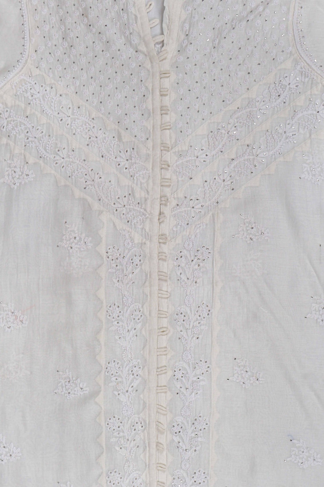 Ada Hand Embroidered Cream Chanderi Lucknowi Chikankari Semi-Stitched Anarkali Kurta Dupatta Set With Muqaish Work A326794