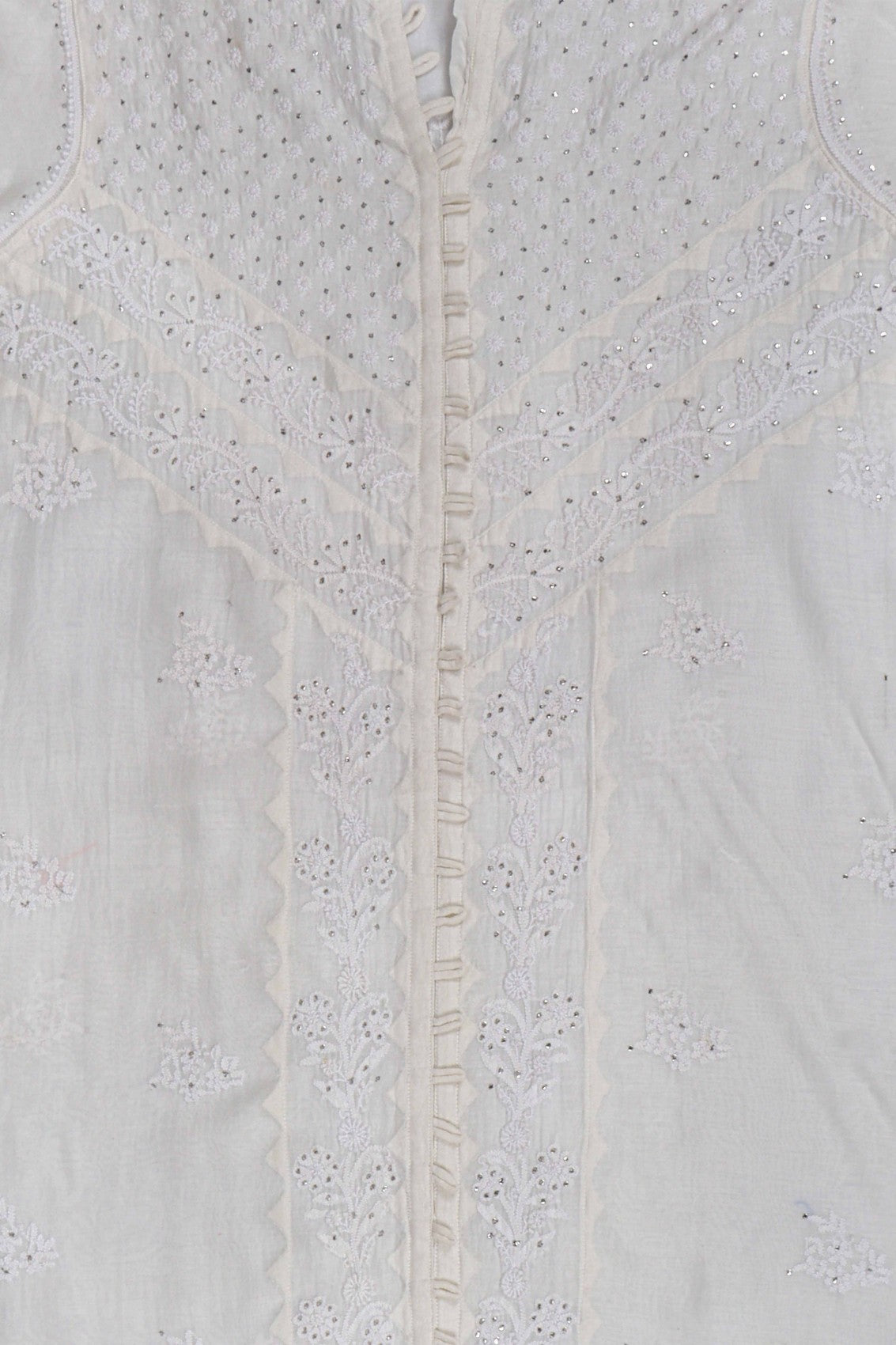 Ada Hand Embroidered Cream Chanderi Lucknowi Chikankari Semi-Stitched Anarkali Kurta Dupatta Set With Muqaish Work A326794