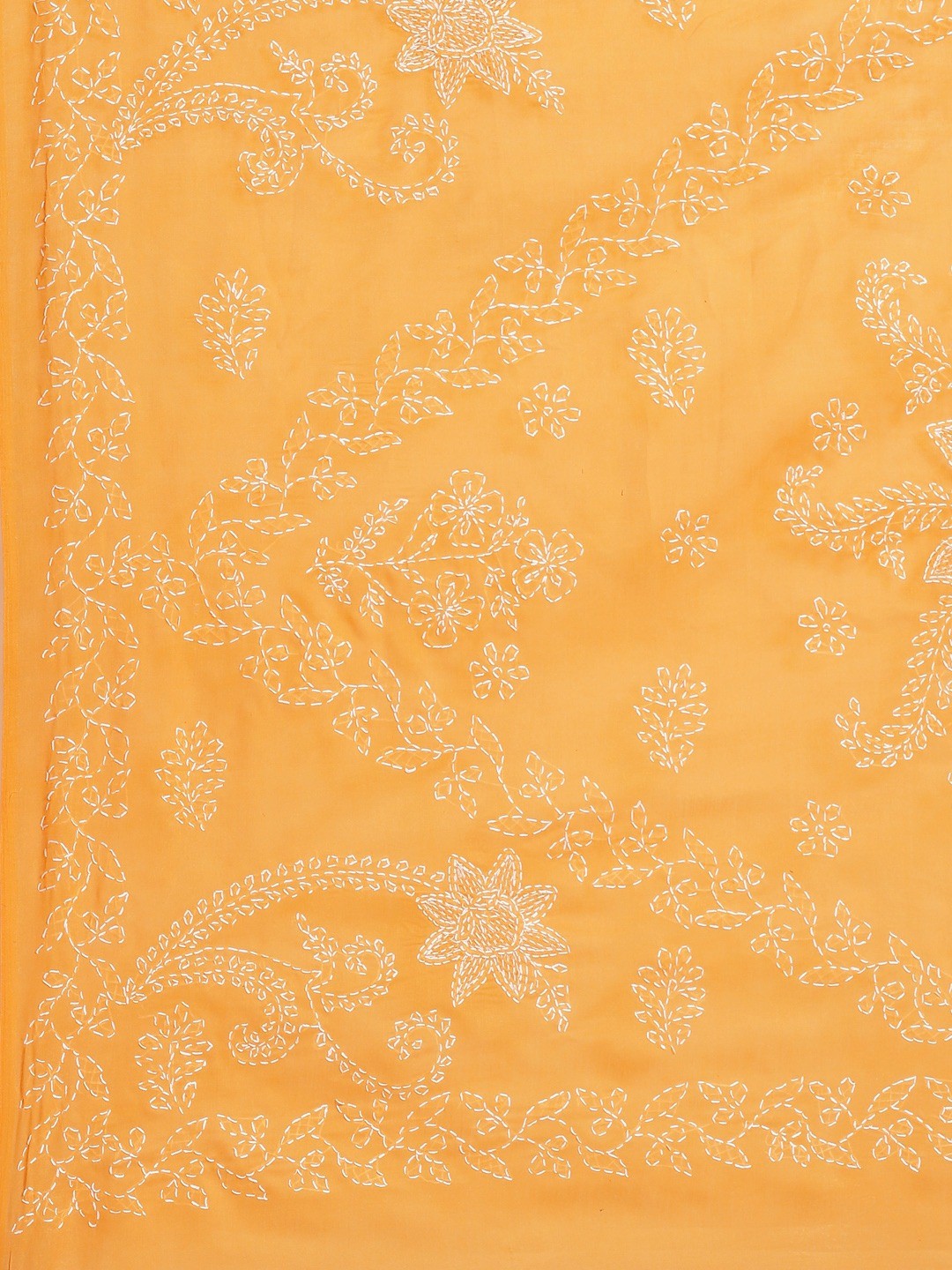 Ada Hand Embroidered Mustard Cotton Lucknow Chikan Saree With Blouse A311132
