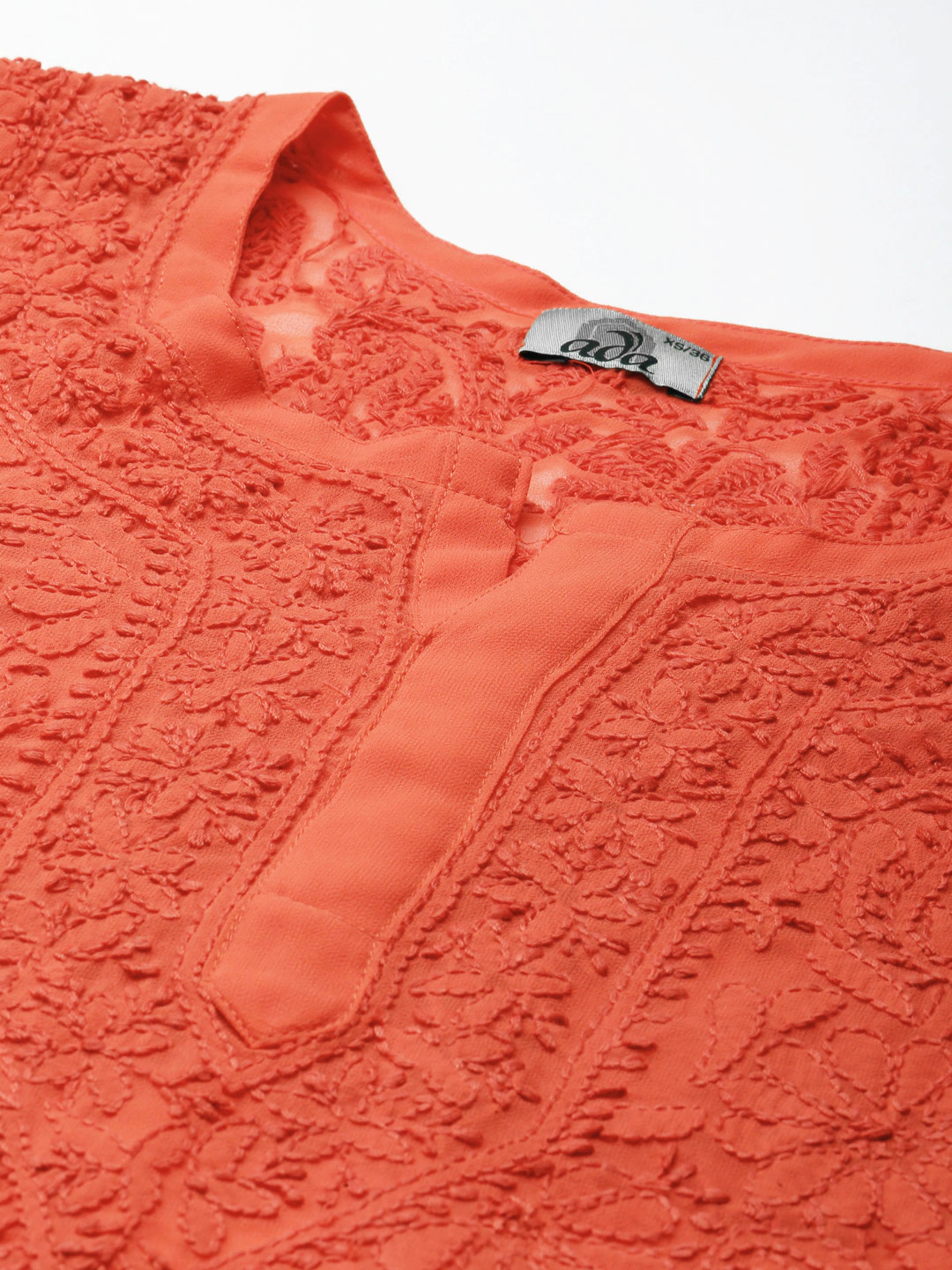 Ada Hand Embroidered Orange Georgette Lucknow Chikan Kurta A411384