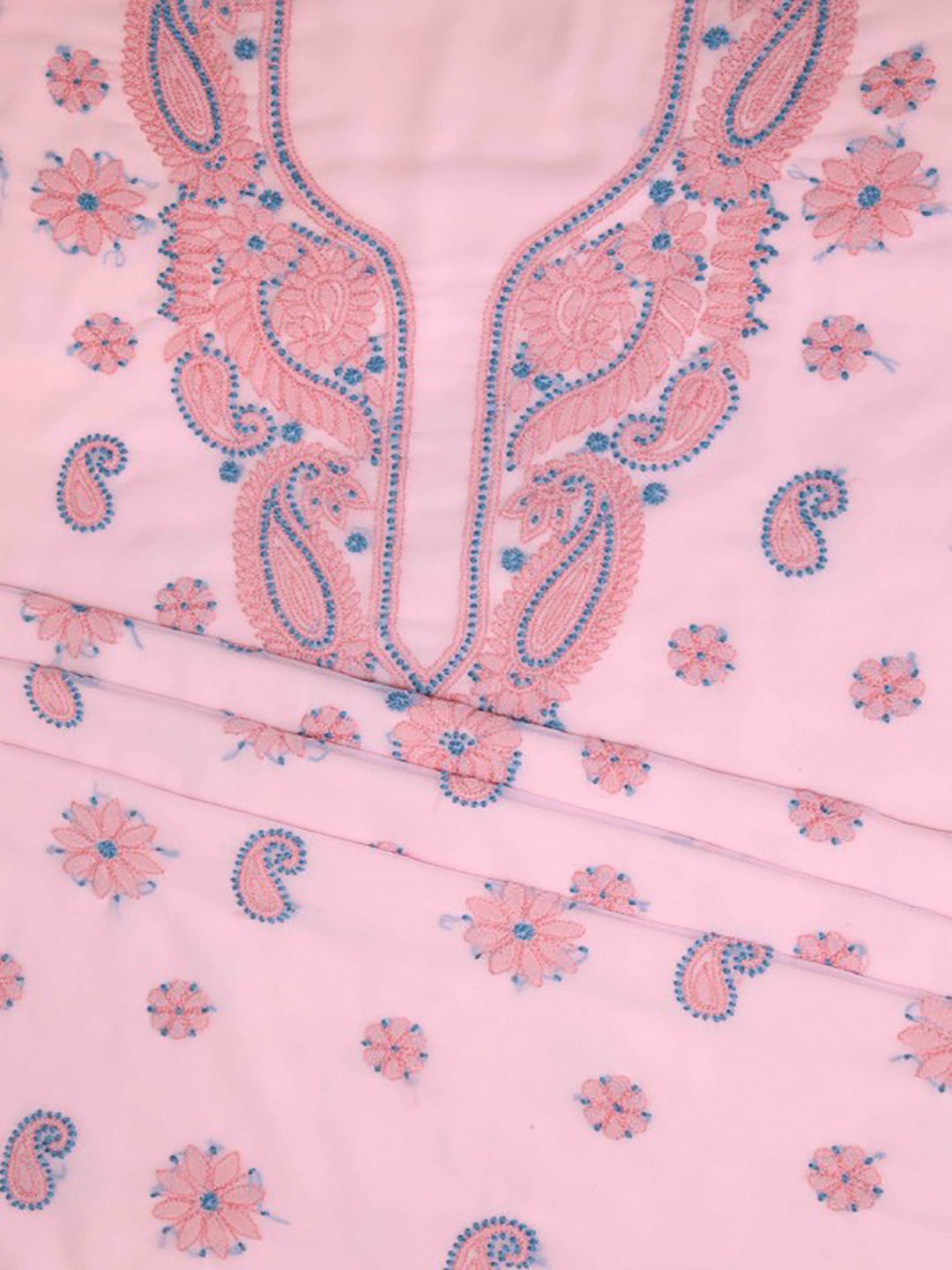 Ada Hand Embroidered Baby Pink Georgette Lucknowi Chikan Unstitched Suit Piece A211188