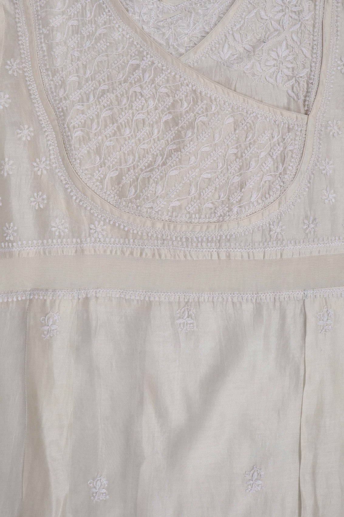Ada Hand Embroidered White Chanderi Lucknowi Chikankari Semi-stitched Kurta Dupatta Set 01A240784