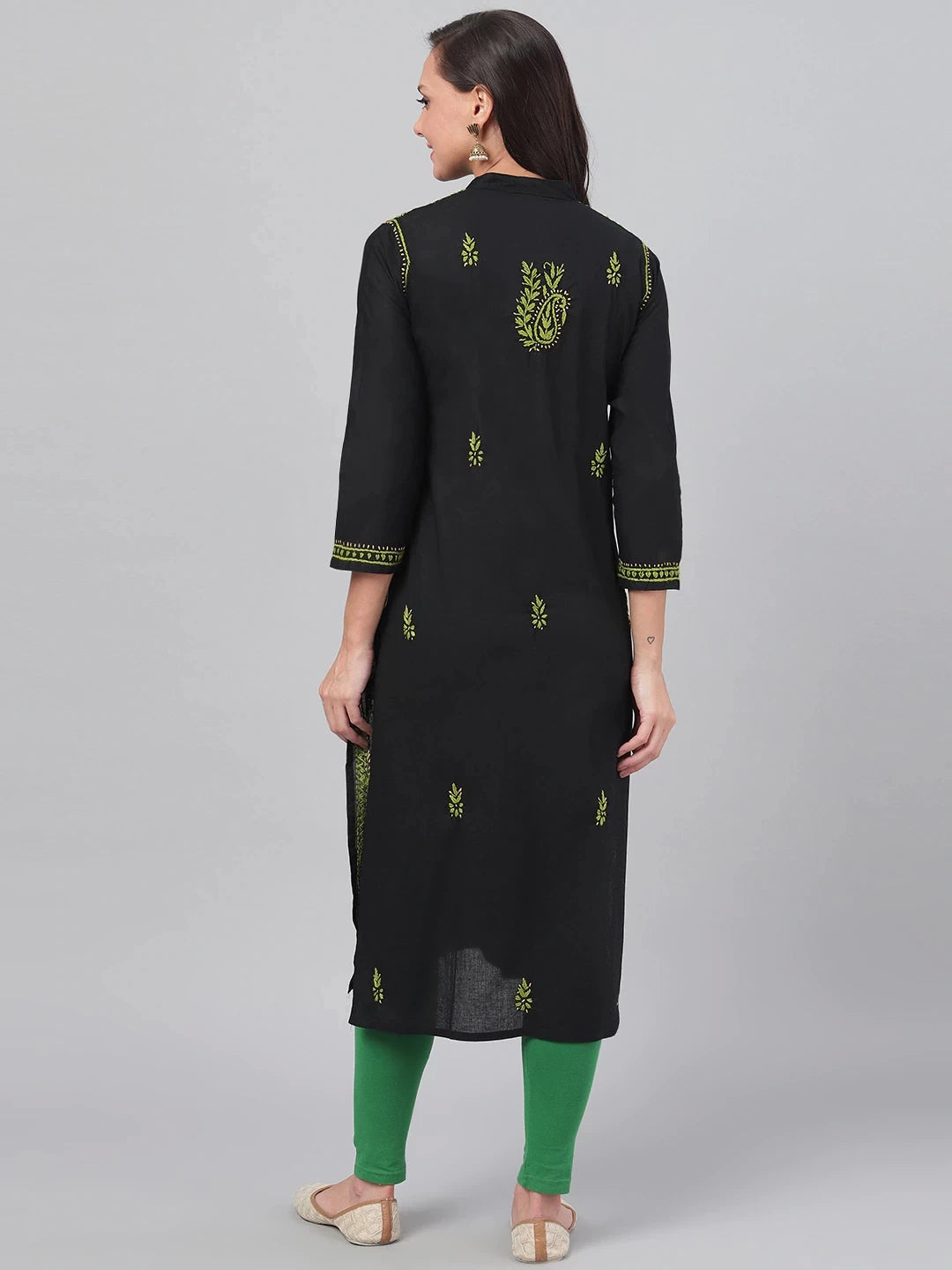 Ada Hand Embroidered Black Cotton Lucknowi Chikan Straight Kurta A444739