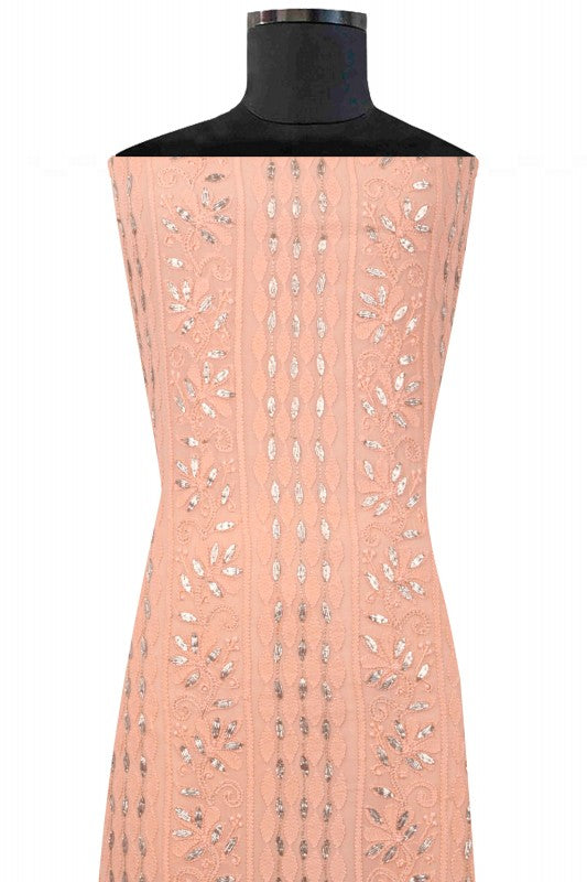 Ada Hand Embroidered Peach Georgette Lucknowi Chikan Unstitched Kurta Piece With Gota Patti Work A541972