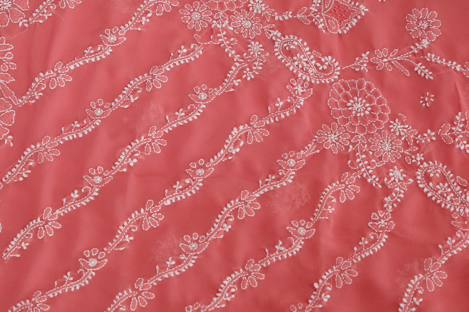 Ada Hand Embroidered Onion Pink Georgette Lucknowi Chikan Saree With Blouse A130235