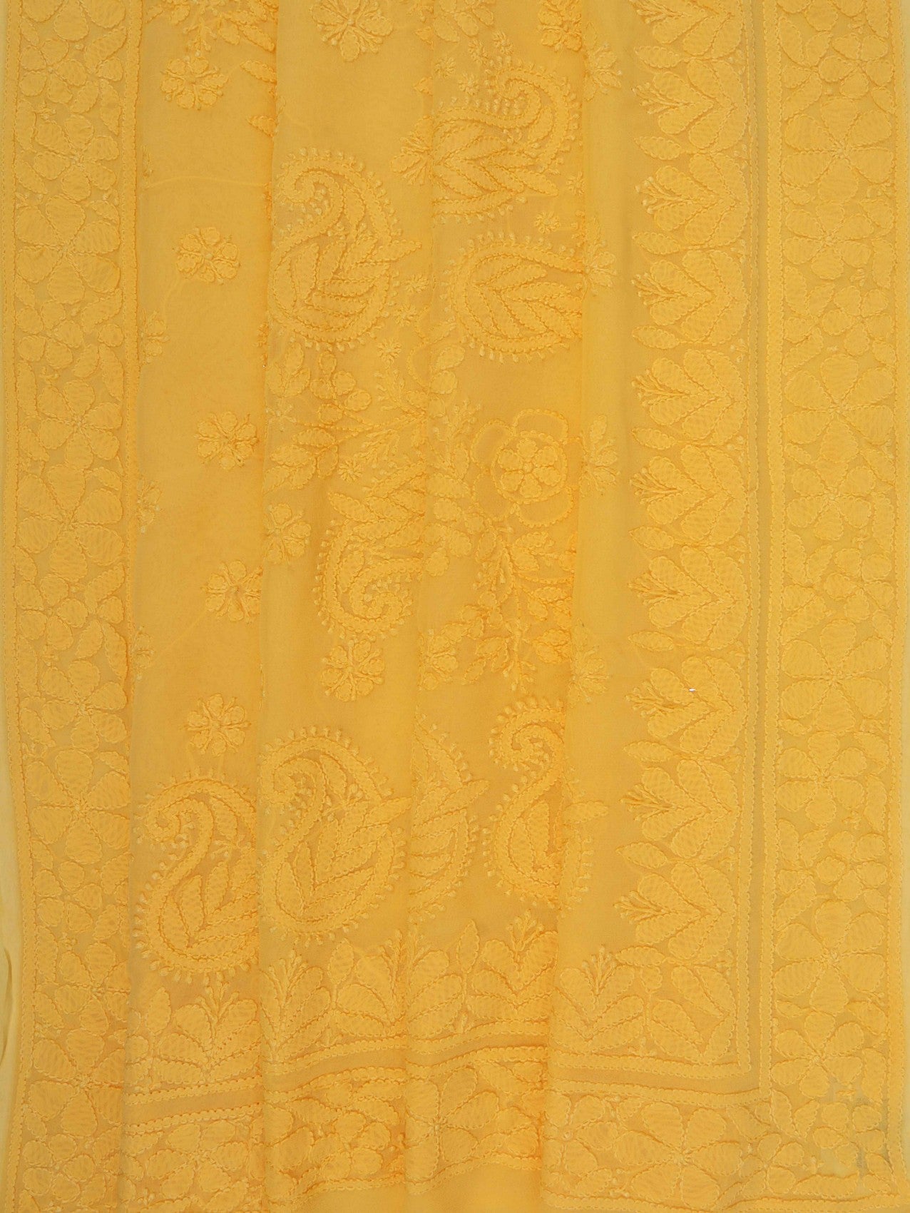 Ada Hand Embroidered Yellow Georgette Lucknowi Chikankari Saree With Blouse 01A131010