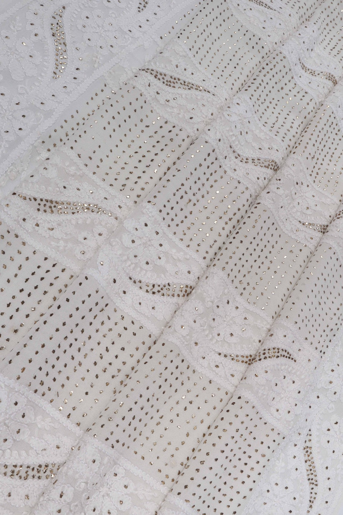Ada Hand Embroidered Off White Viscose Georgette Lucknowi Chikankari Saree/Blouse With Muqaish Work A583626