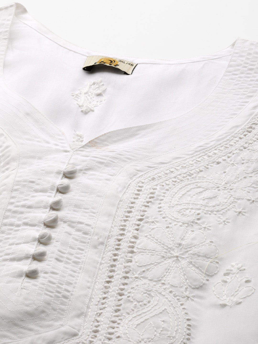 Ada Hand Embroidered White Cotton Lucknowi Chikankari Straight Kurta A100356