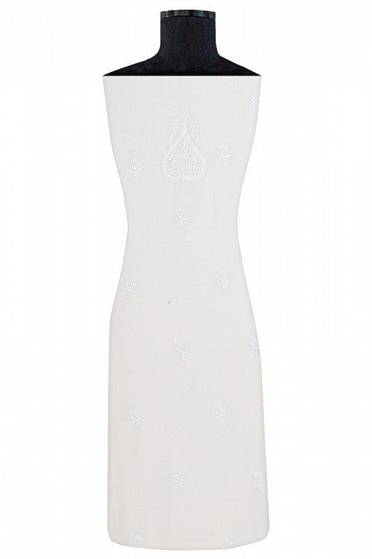 Ada Hand Embroidered White Pure Georgette Lucknowi Chikan Unstitched Kurta Piece A306203