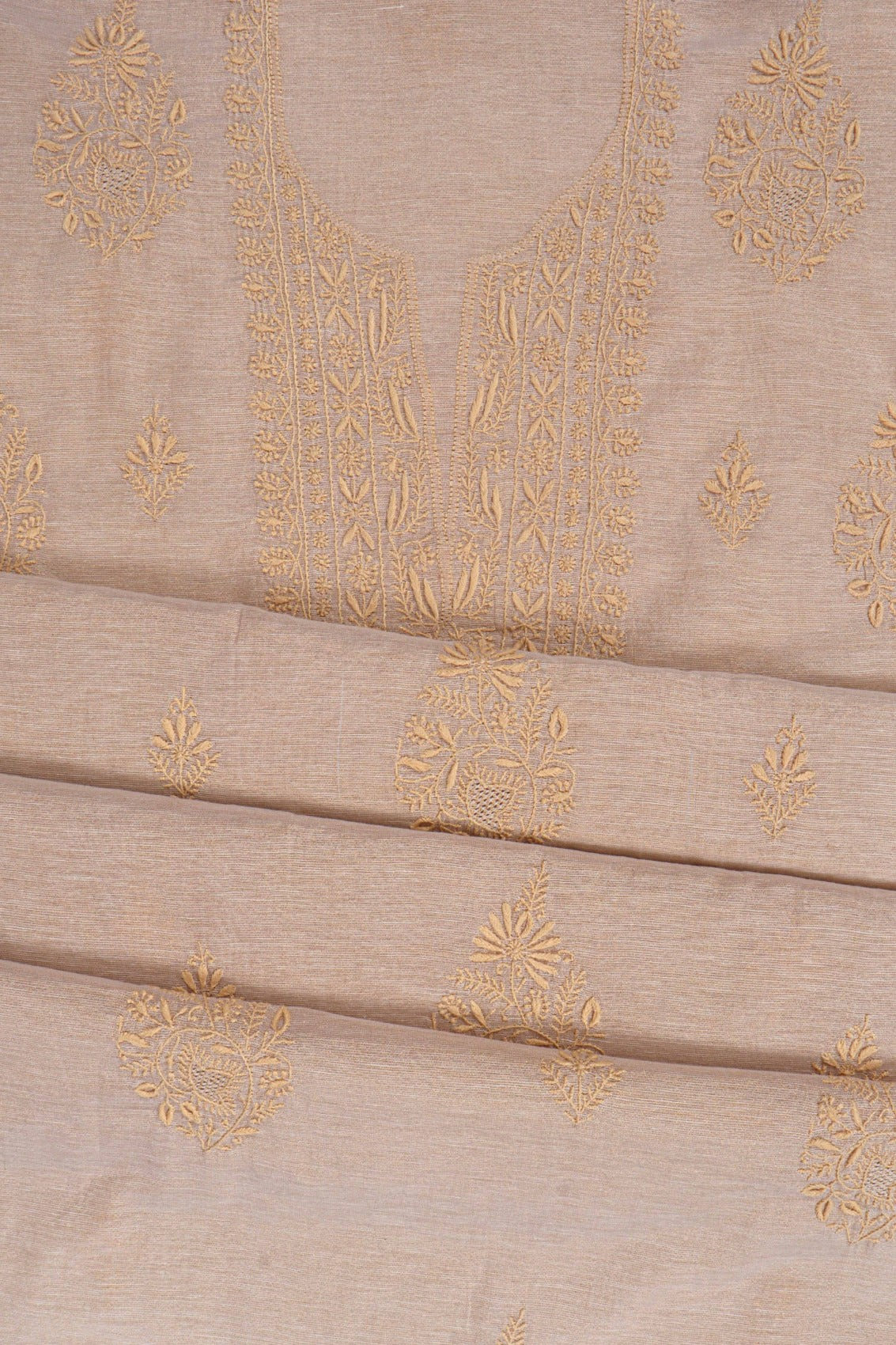 Ada Hand Embroidered Natural Fawn Tissue Lucknowi Chikankari Unstitched Kurta Dupatta Set 01A138184