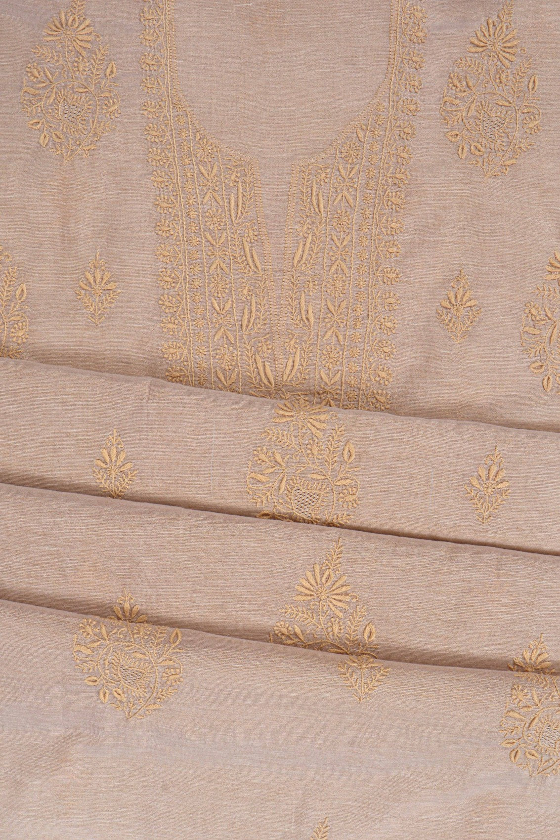 Ada Hand Embroidered Natural Fawn Tissue Lucknowi Chikankari Unstitched Kurta Dupatta Set 01A138184