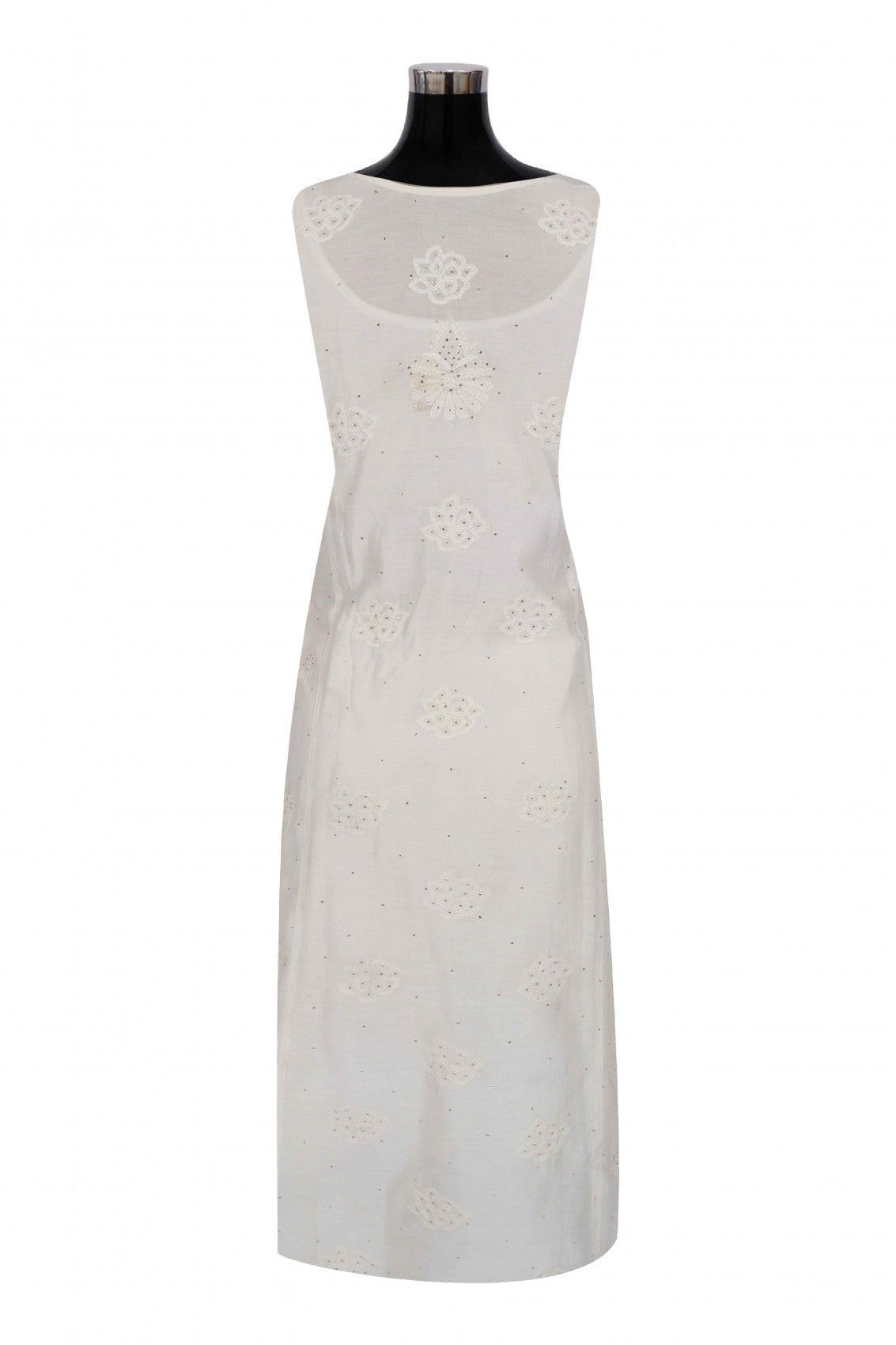 Ada Hand Embroidered Off White Chanderi Chikankari Semi-Stitched Anarkali Kurta Piece With Muqaish Work A544221