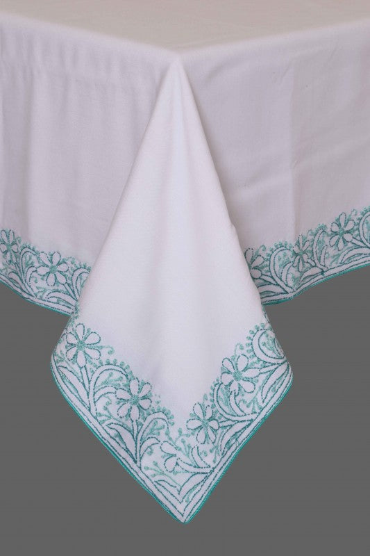 Ada Hand Embroidered White Cotton Lucknowi Chikankari Table Cover A475735