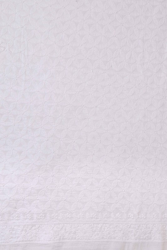Ada Hand Embroidered White Cotton Chikan Unstitched Men's Kurta Piece-A617086