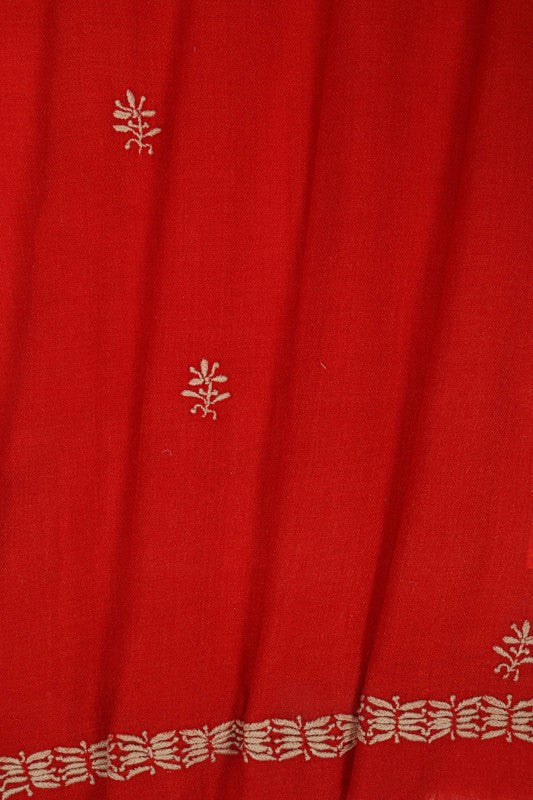 Ada Hand Embroidered Red Pashmina Lucknowi Chikankari Woolen Stole A243457