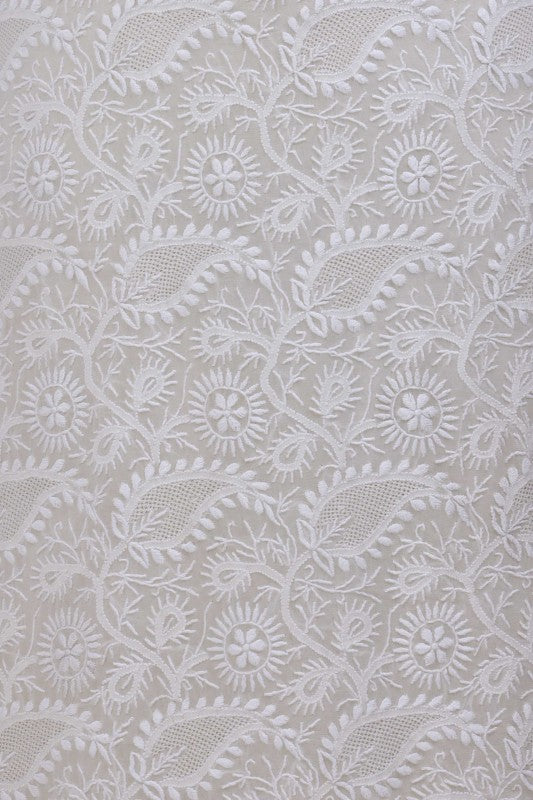 Ada Hand Embroidered White Pure Georgette Lucknowi Chikan Unstitched Kurta Dupatta Set A541409