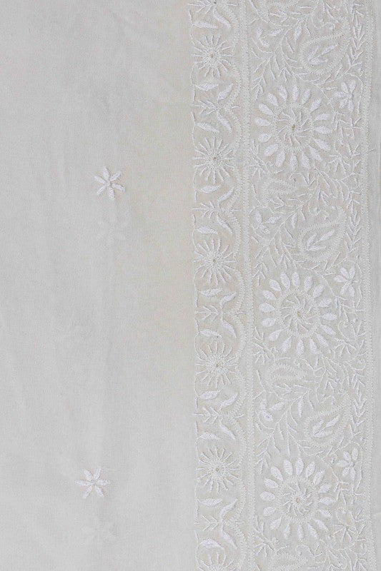 Ada Hand Embroidered White Pure Georgette Lucknow Chikankari Saree with Blouse A611791