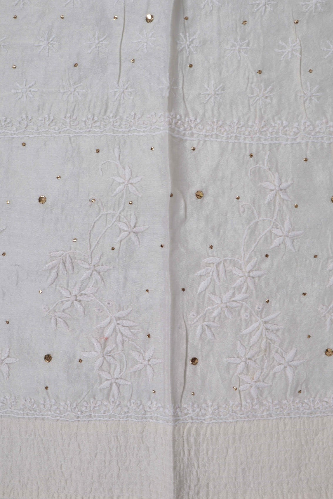 Ada Hand Embroidered Cream Chanderi Lucknowi Chikankari Semi-Stitched Anarkali Kurta Dupatta Set With Muqaish Work A604160