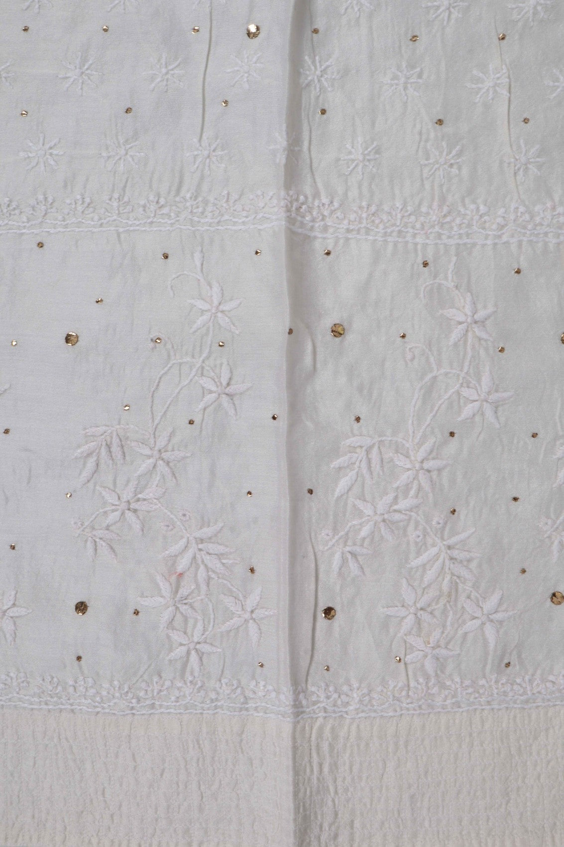 Ada Hand Embroidered Cream Chanderi Lucknowi Chikankari Semi-Stitched Anarkali Kurta Dupatta Set With Muqaish Work A604160