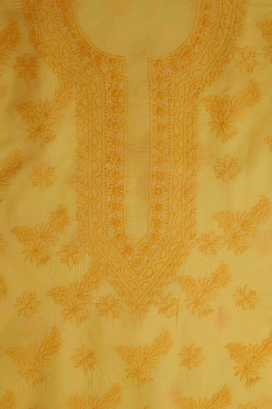 Ada Hand Embroidered Yellow Cotton Lucknowi Chikan Unstitched Suit Piece-A211143