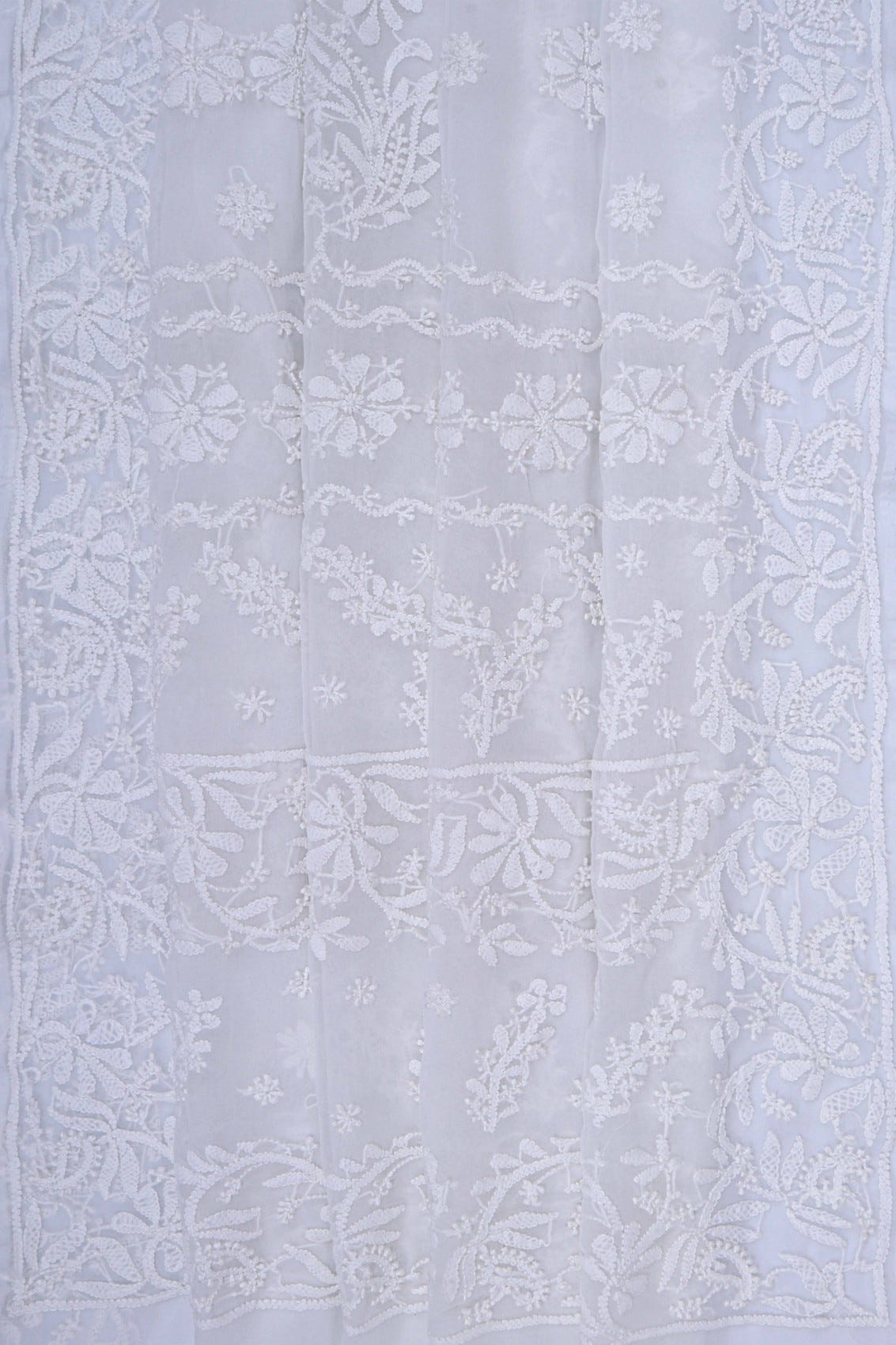 Ada Hand Embroidered White Georgette Lucknowi Chikankari Saree With Blouse A239320
