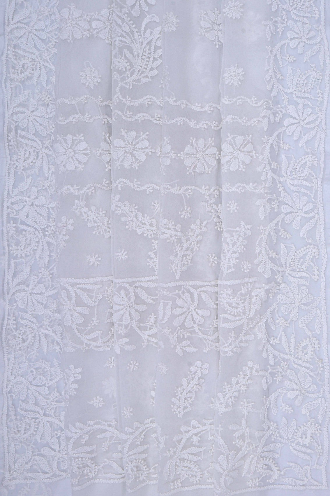 Ada Hand Embroidered White Georgette Lucknowi Chikankari Saree With Blouse A239320
