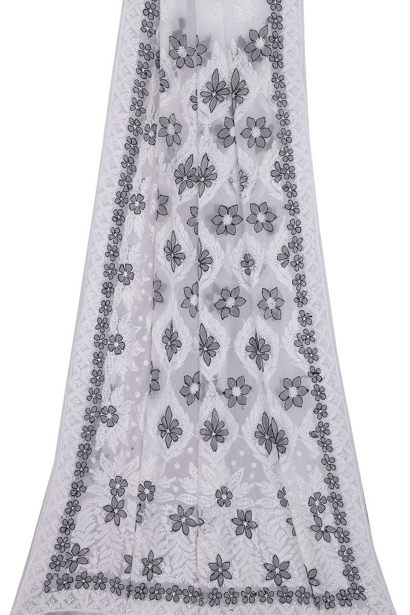 Ada Hand Embroidered White Georgette Lucknowi Chikankari Saree with Blouse A600514