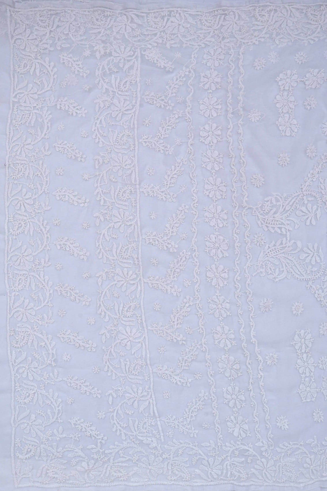 Ada Hand Embroidered White Georgette Lucknowi Chikankari Saree With Blouse A239320