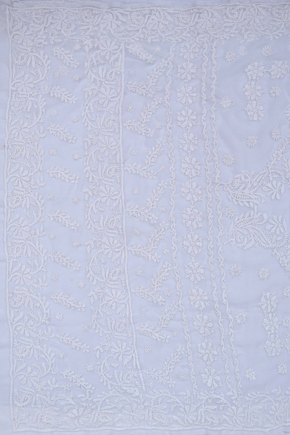 Ada Hand Embroidered White Georgette Lucknowi Chikankari Saree With Blouse A239320