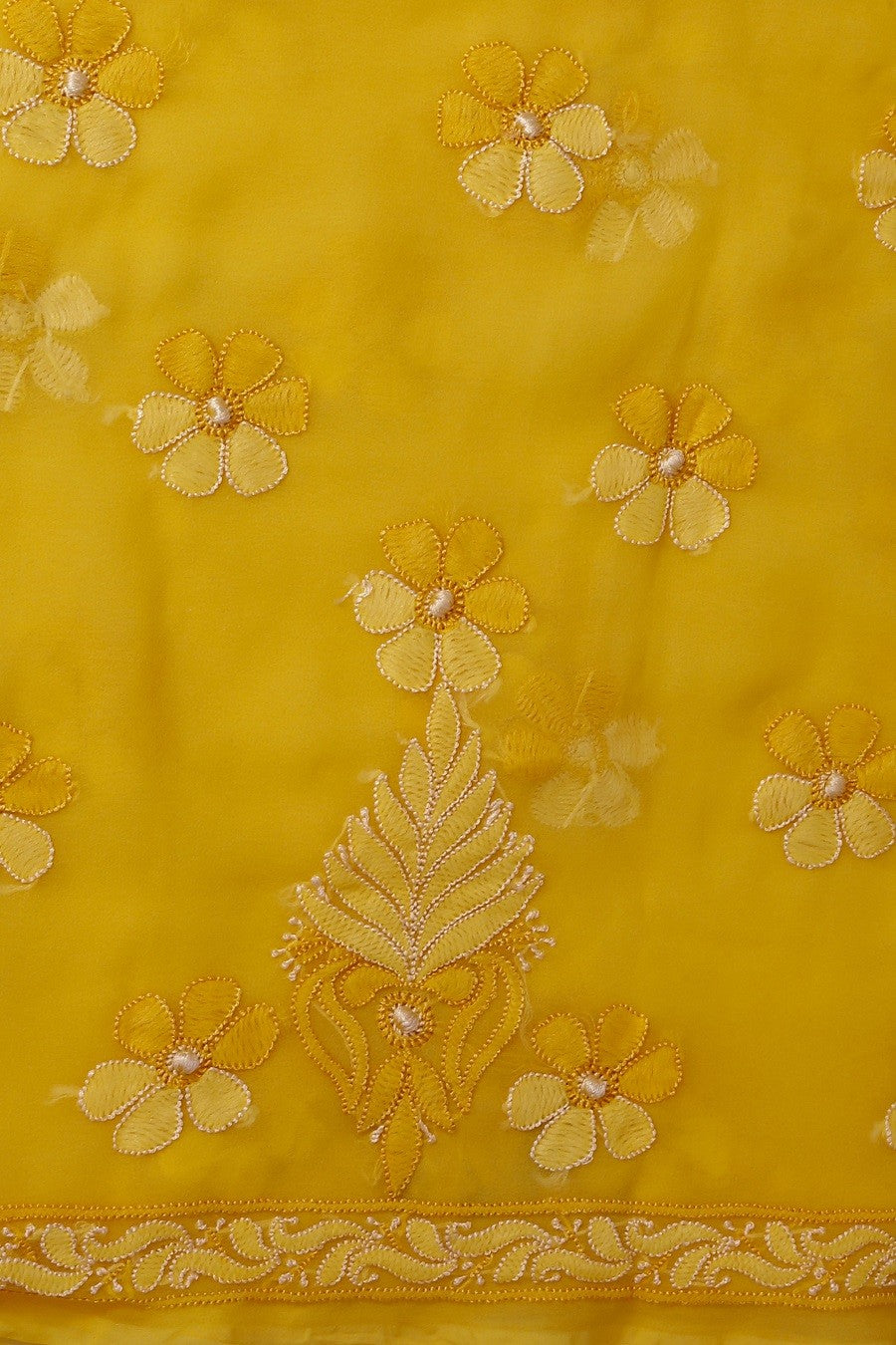 Ada Hand Embroidered Yellow Georgette Chikan Unstitched Kurta Piece A611835