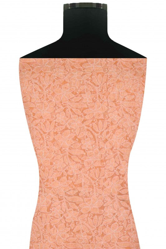 Ada Hand Embroidered Peach Kota Lucknowi Chikan Unstitched Kurta Piece A185756