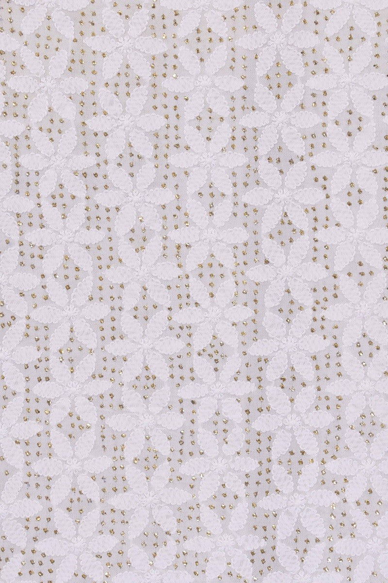 Ada Hand Embroidered White Georgette Lucknowi Chikankari Unstitched Men's Kurta Piece With Muqaish Work 01A45732