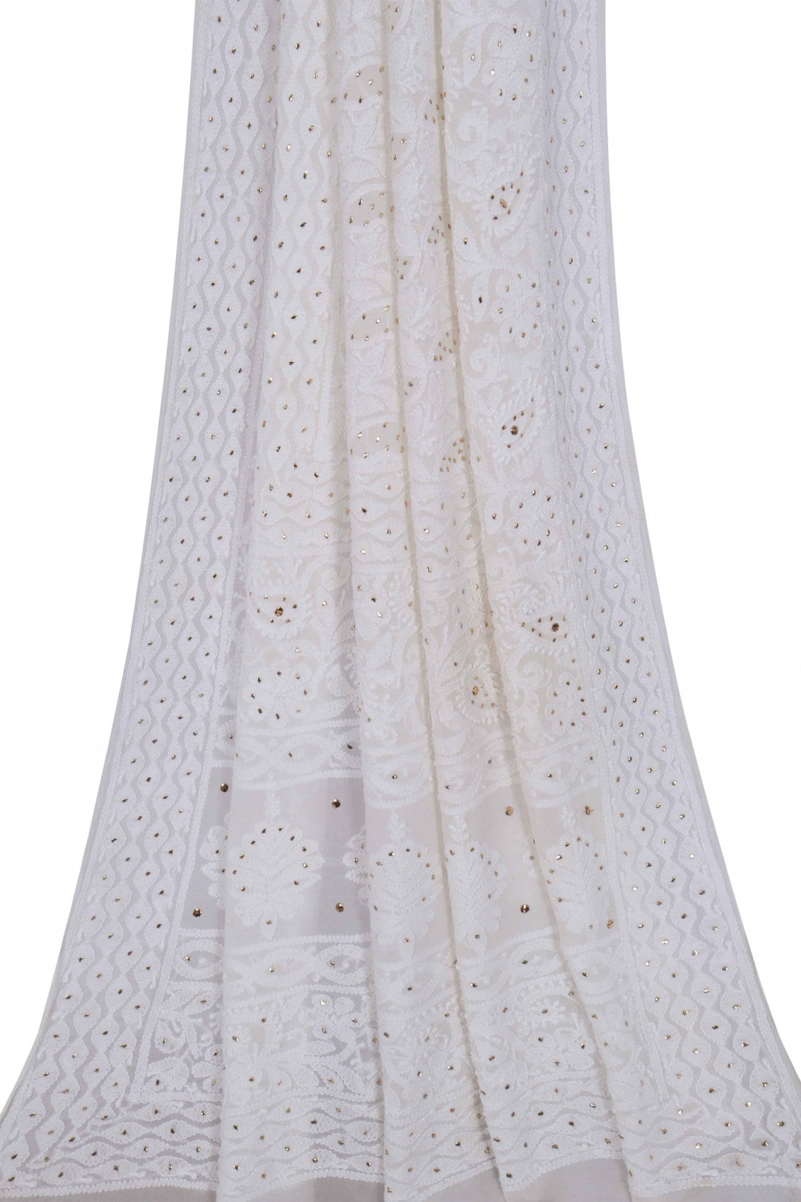 Ada Hand Embroidered Off White Pure Georgette Lucknowi Chikankari Dupatta With Muqaish Work 01A68961