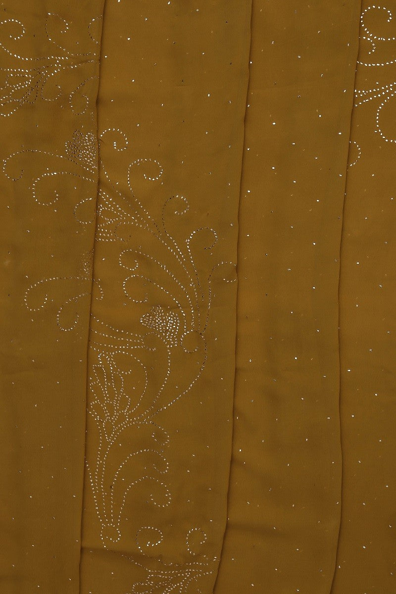 Ada Hand Embroidered Mustard Georgette Saree with Muqaish Work-A598061