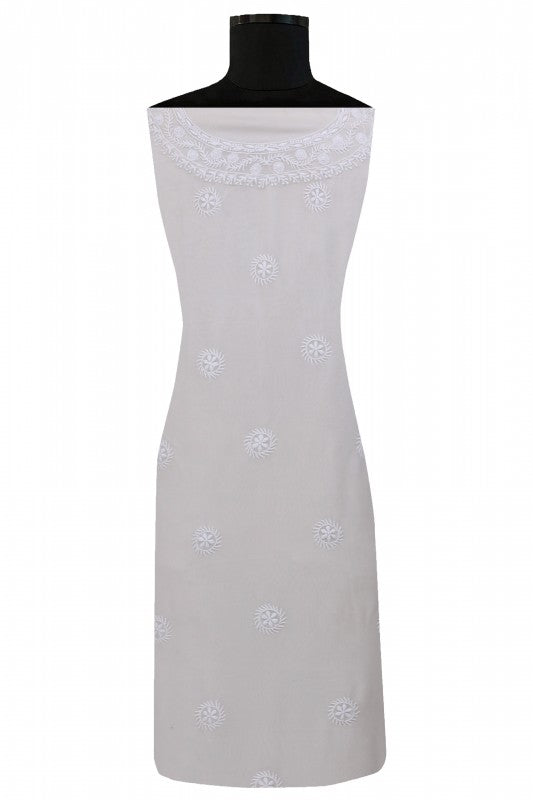 Ada Hand Embroidered White Pure Georgette Lucknowi Chikan Unstitched Kurta Dupatta Set A541409
