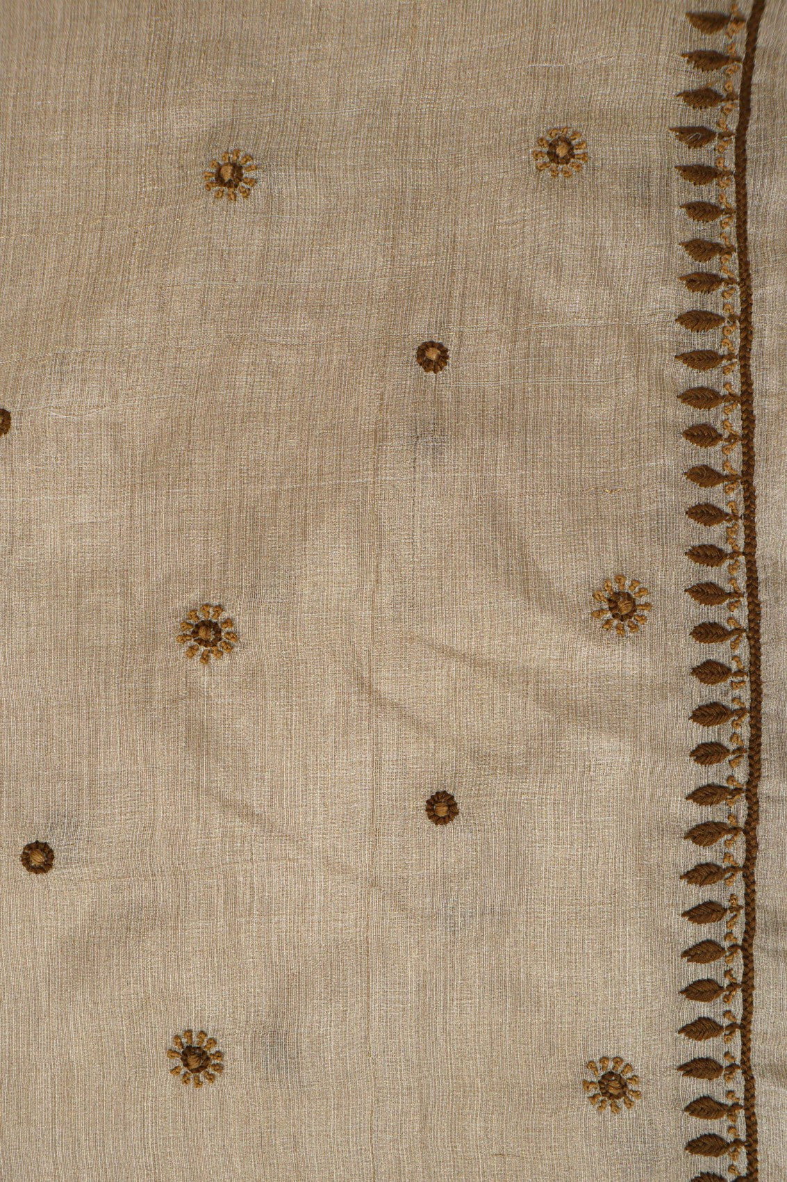 Ada Hand Embroidered Natural Fawn Silk Lucknowi Chikankari Saree With Blouse 01A116402