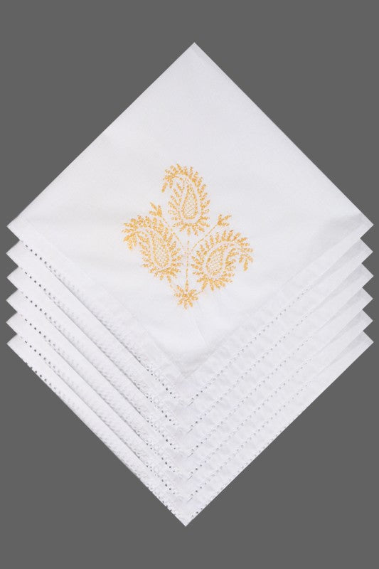 Ada Hand Embroidered White Cotton Lucknowi Chikankari Napkin Set 01A141661