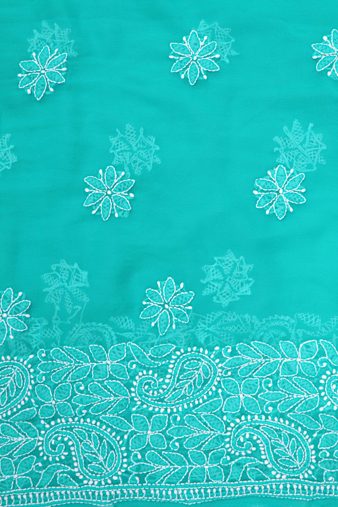 Ada Hand Embroidered Dark Green Georgette Lucknowi Chikankari Unstitched Suit Piece With Pearl Work 01A146084