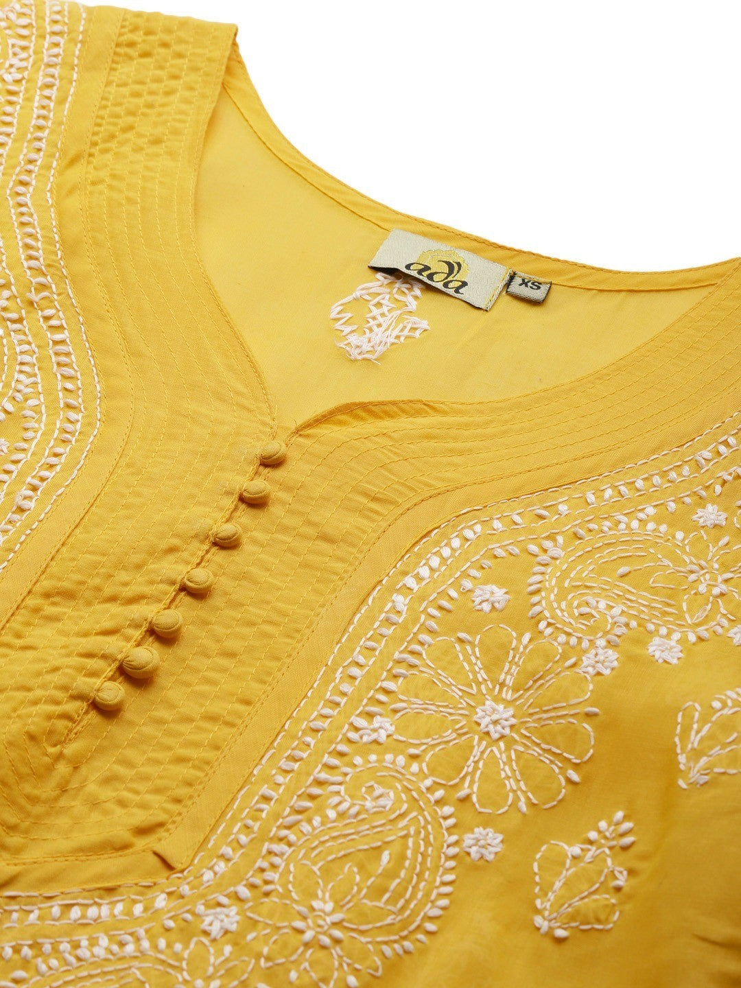 Ada Hand Embroidered Mustard Cotton Lucknow Chikankari Straight Kurta A263262