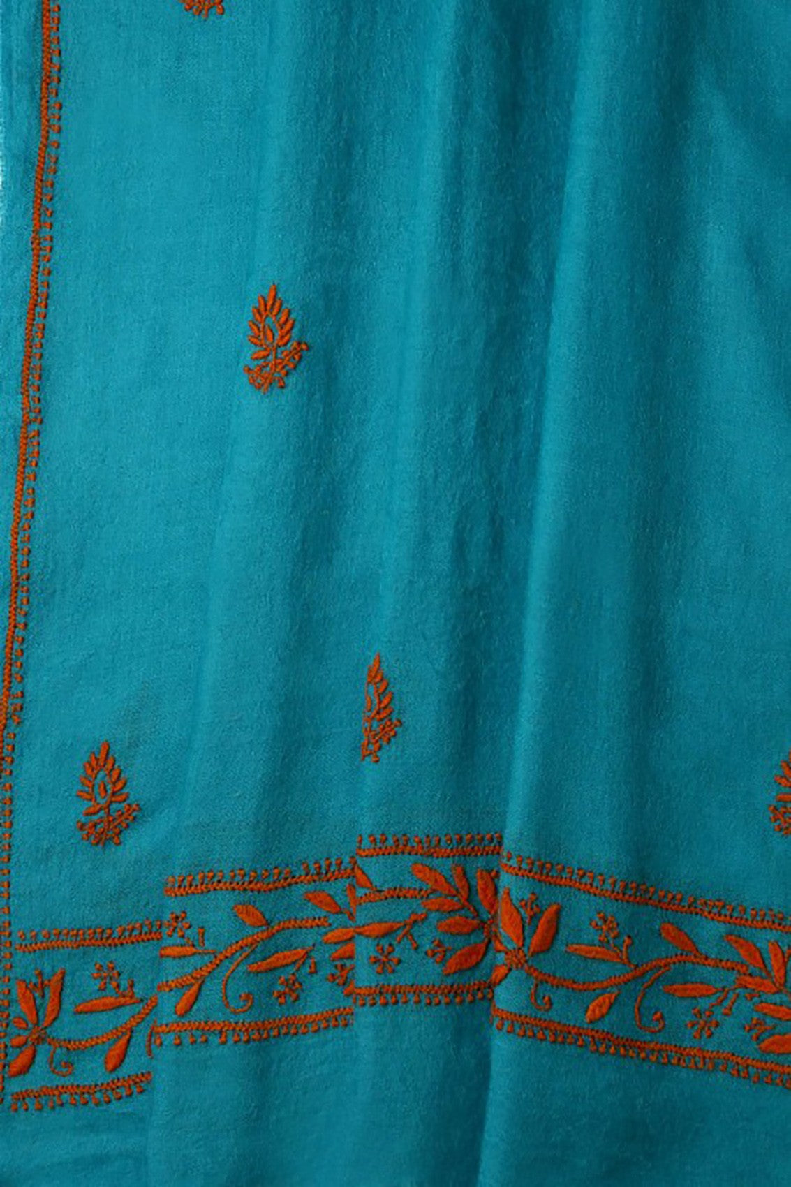 Ada Hand Embroidered Aqua Blue Pashmina Lucknowi Chikankari Stole A254056
