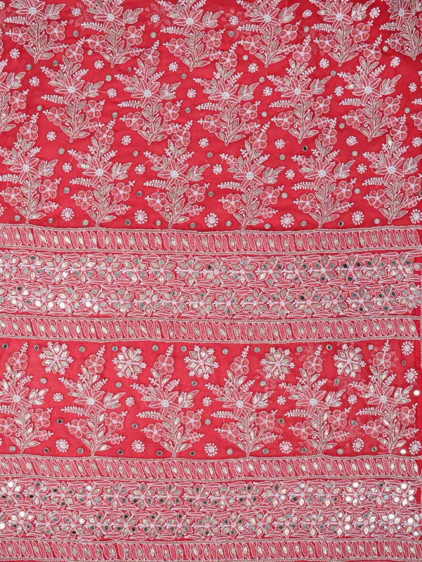 Ada Hand Embroidered Carrot Pink Georgette Lucknowi Chikankari Saree/Blouse With Gota Patti Work A621565