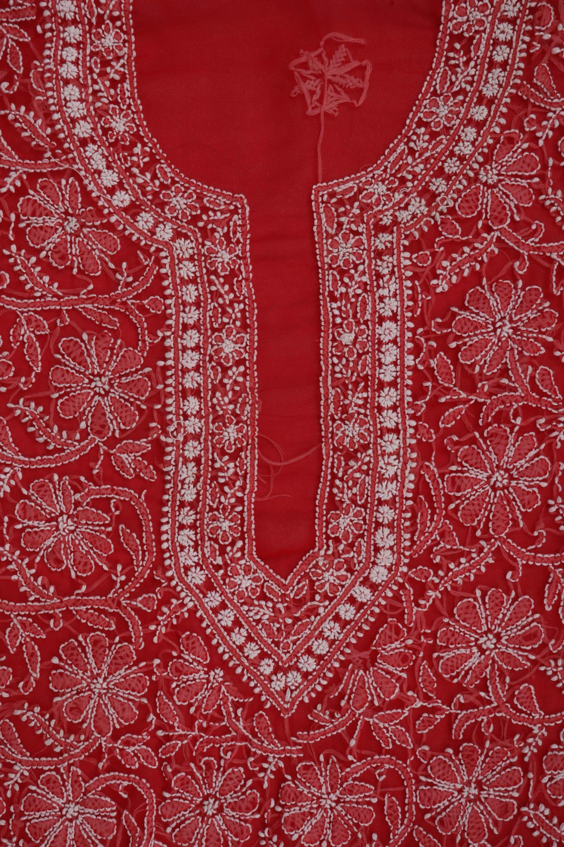 Ada Hand Embroidered Red Georgette Lucknowi Chikan Unstitched Suit Piece A496893