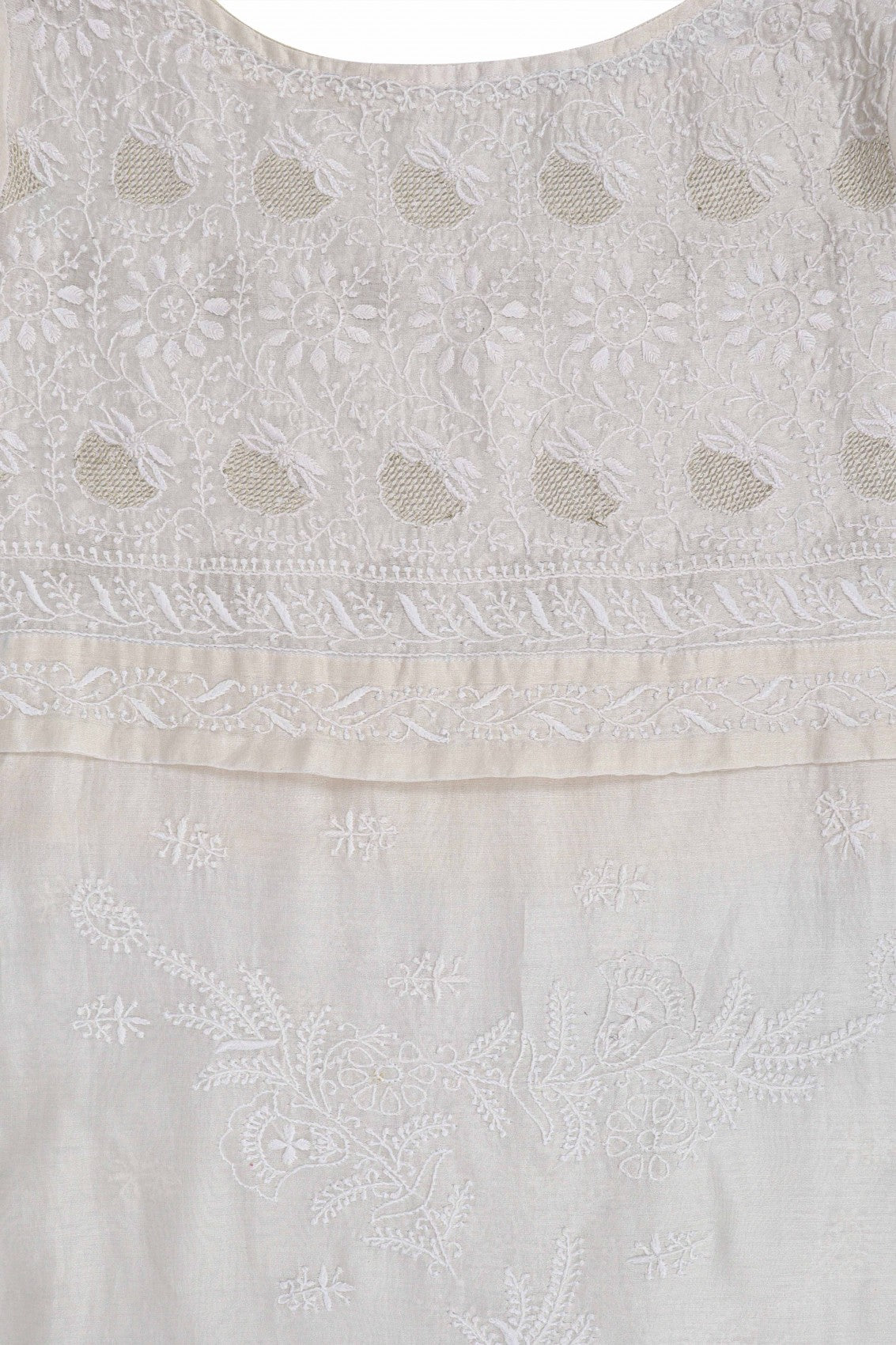 Ada Hand Embroidered Off White Chanderi Lucknowi Chikankari Semi-stitched Kurta Dupatta Set With Zari Work 01A124160