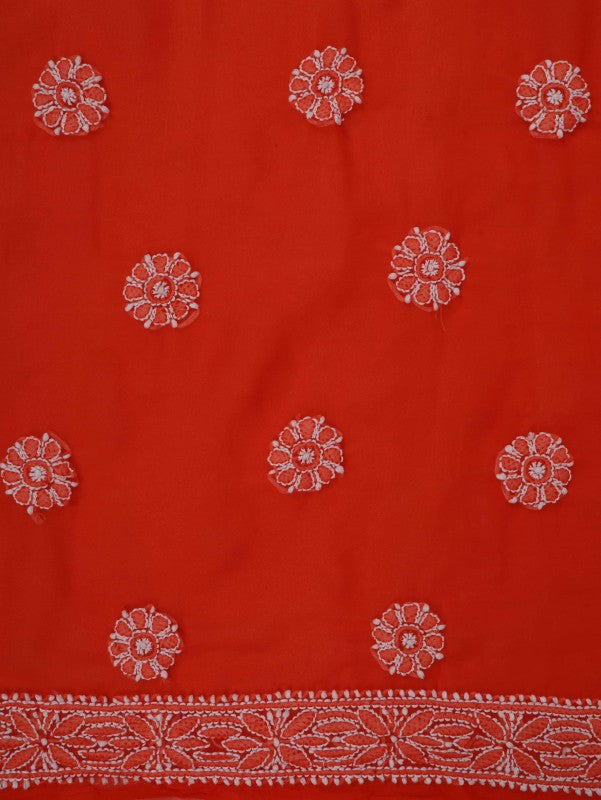 Ada Hand Embroidered Orange Georgette Lucknowi Chikankari Unstitched Suit Piece 01A114534