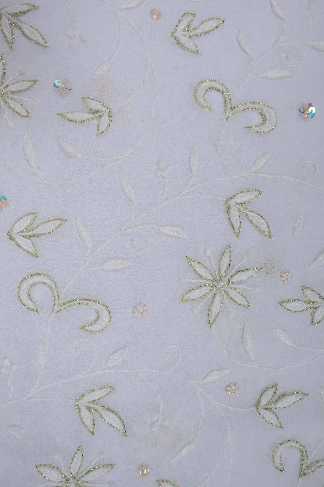 Ada Hand Embroidered White Viscose Georgette Lucknowi Chikankari Unstitched Kurta Dupatta Set With Pearl Work 01A197558