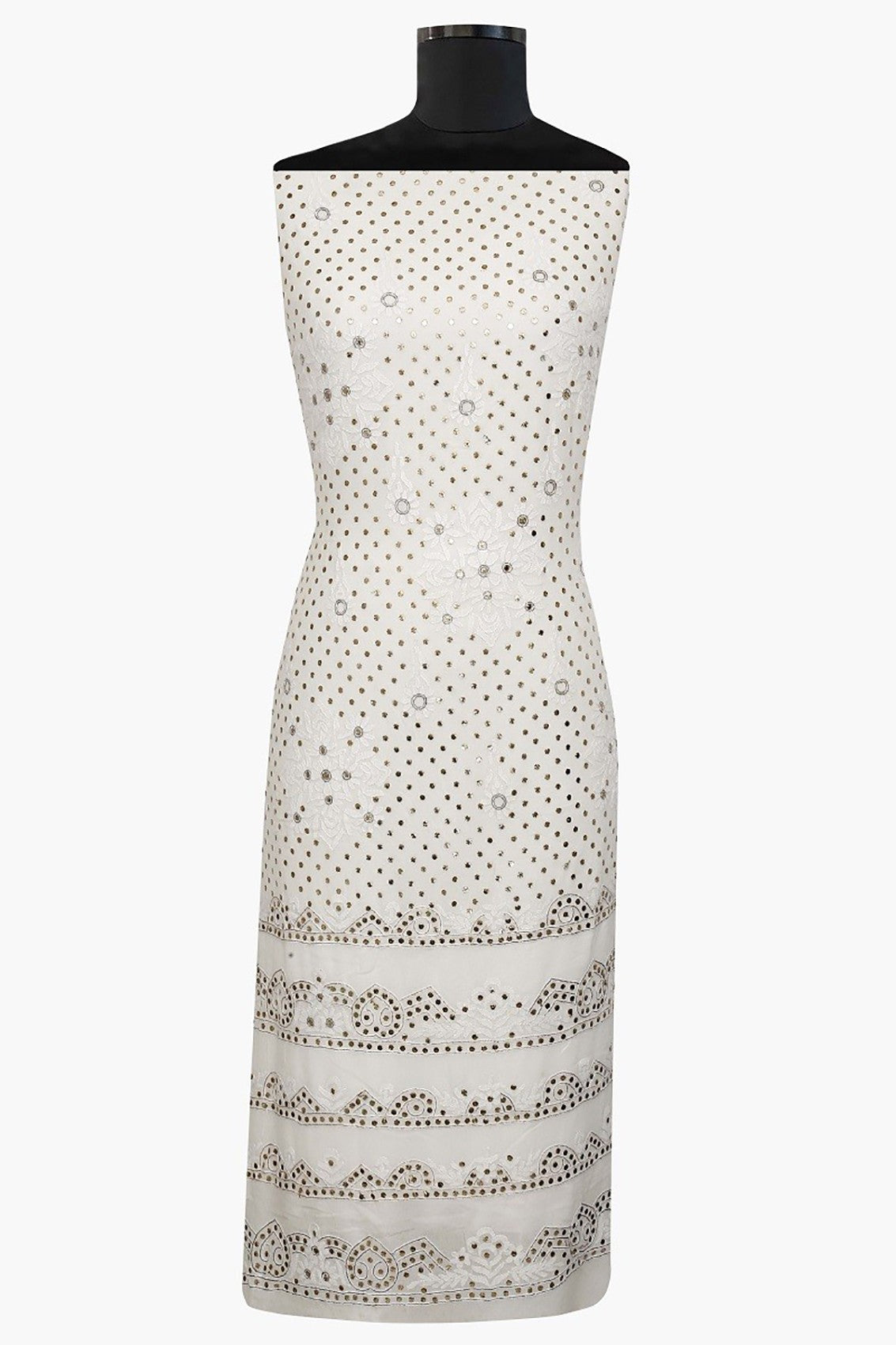 Ada Hand Embroidered White Pure Georgette Lucknowi Chikankari Unstitched Kurta Dupatta Set With Muqaish Work A414396
