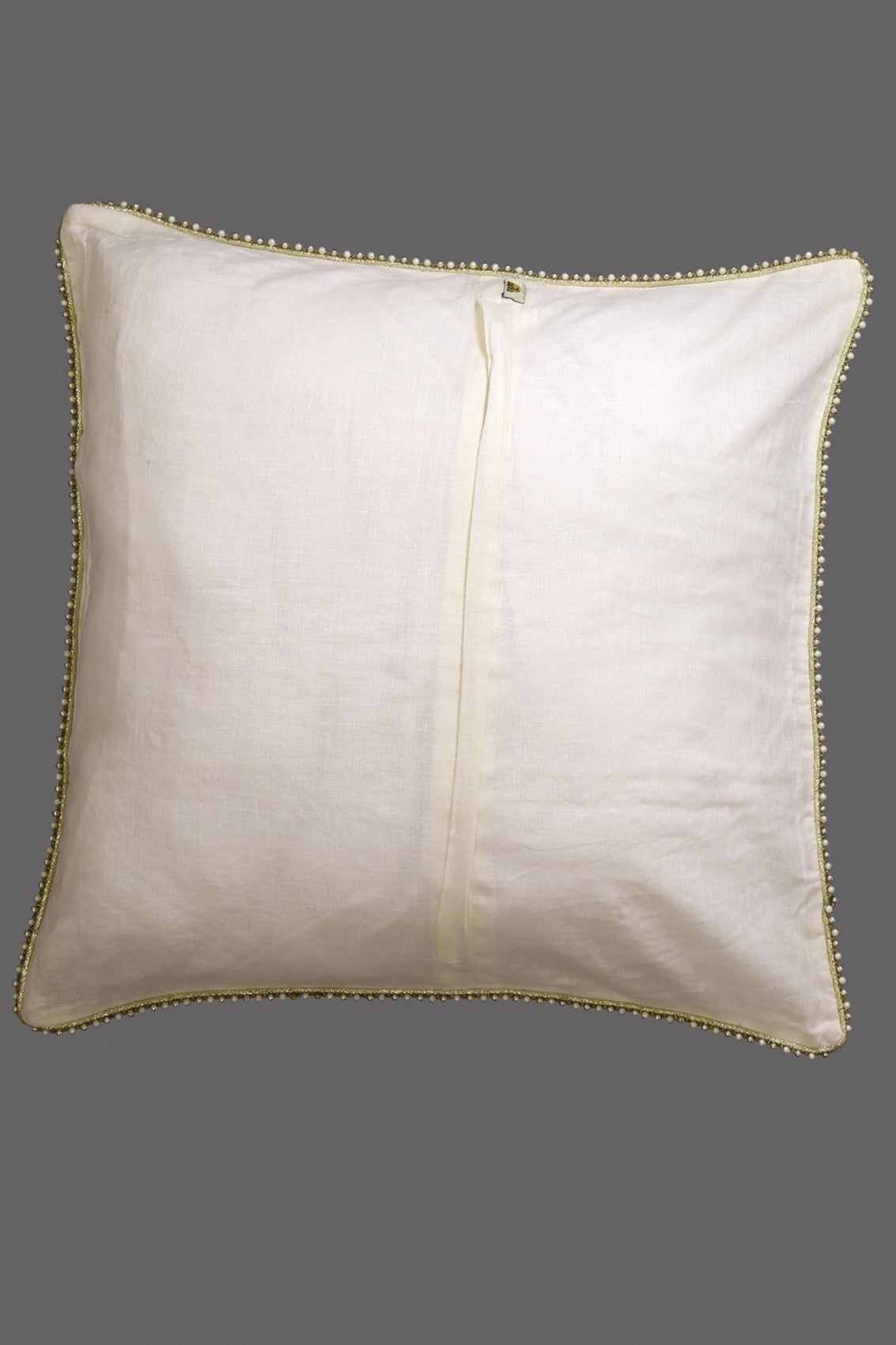 Ada Hand Embroidered White Pure Georgette Lucknowi Chikankari Cushion Cover With Pearl Work 01A33720