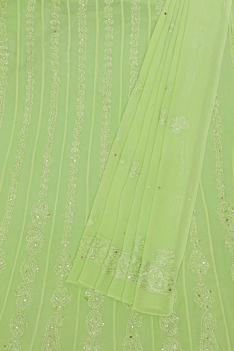 Ada Hand Embroidered Pear Green Georgette Lucknowi Chikankari Semi-stitched Anarkali Kurta Dupatta Set With Muqaish Work A619754